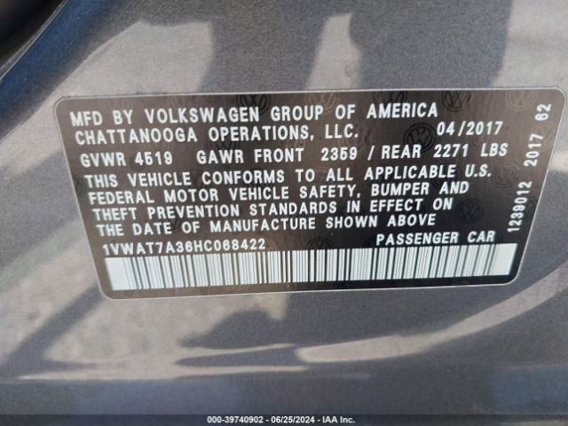 Photo 8 VIN: 1VWAT7A36HC068422 - VOLKSWAGEN PASSAT 