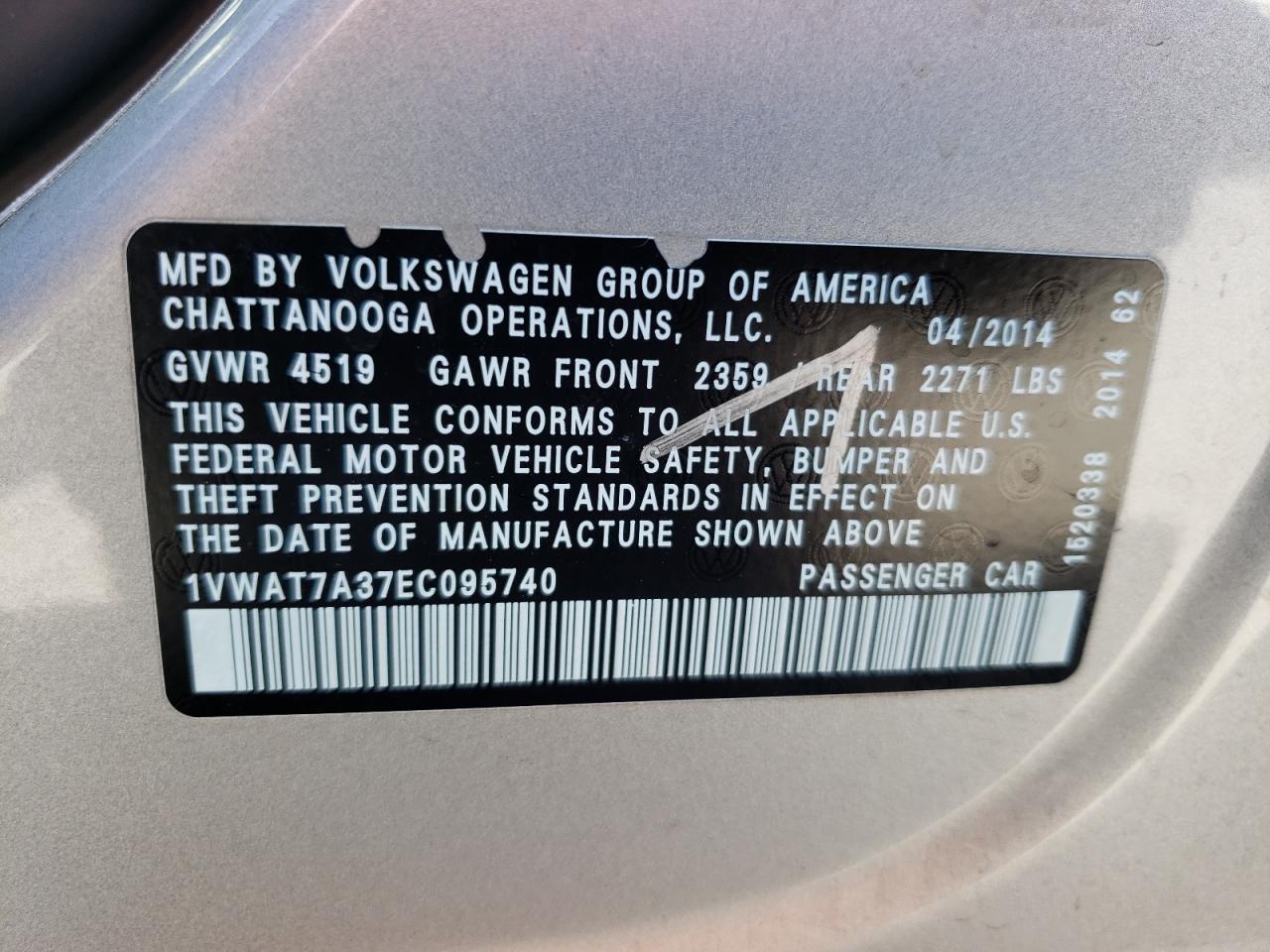 Photo 11 VIN: 1VWAT7A37EC095740 - VOLKSWAGEN PASSAT 