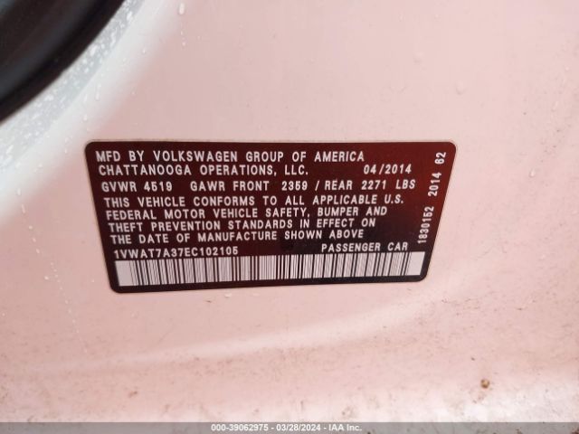 Photo 8 VIN: 1VWAT7A37EC102105 - VOLKSWAGEN PASSAT 