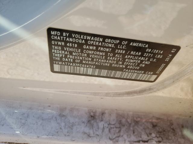 Photo 9 VIN: 1VWAT7A37FC024782 - VOLKSWAGEN PASSAT 