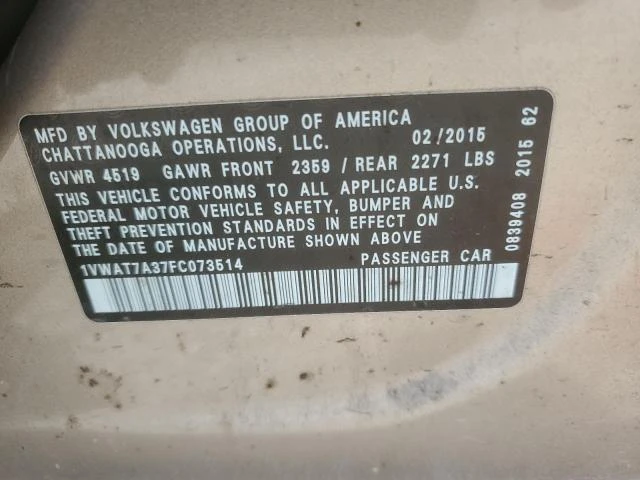 Photo 11 VIN: 1VWAT7A37FC073514 - VOLKSWAGEN PASSAT 