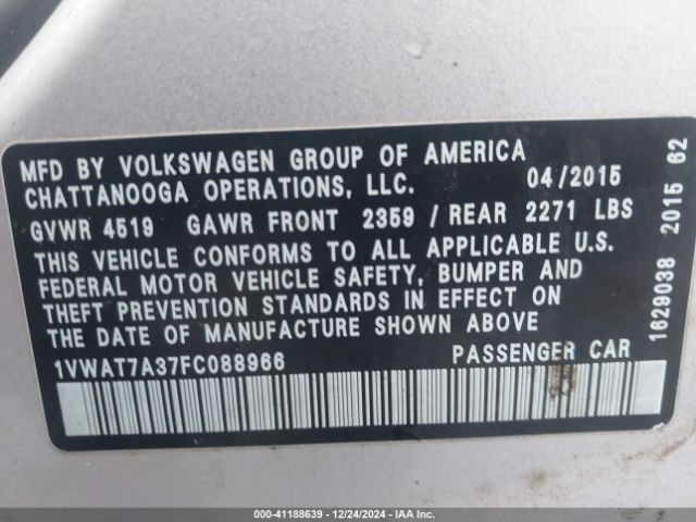 Photo 8 VIN: 1VWAT7A37FC088966 - VOLKSWAGEN PASSAT 