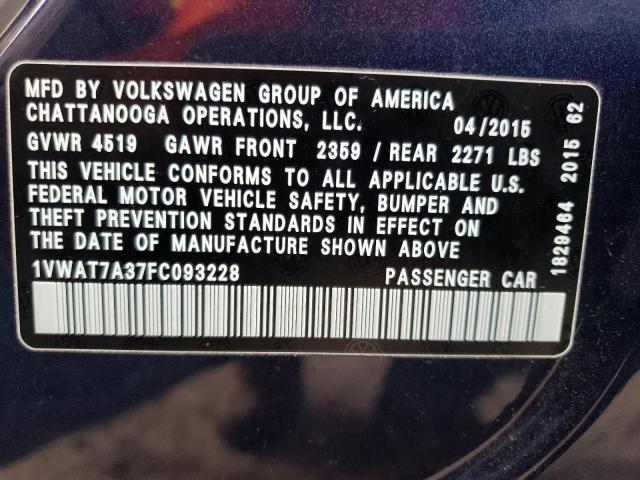 Photo 12 VIN: 1VWAT7A37FC093228 - VOLKSWAGEN PASSAT 