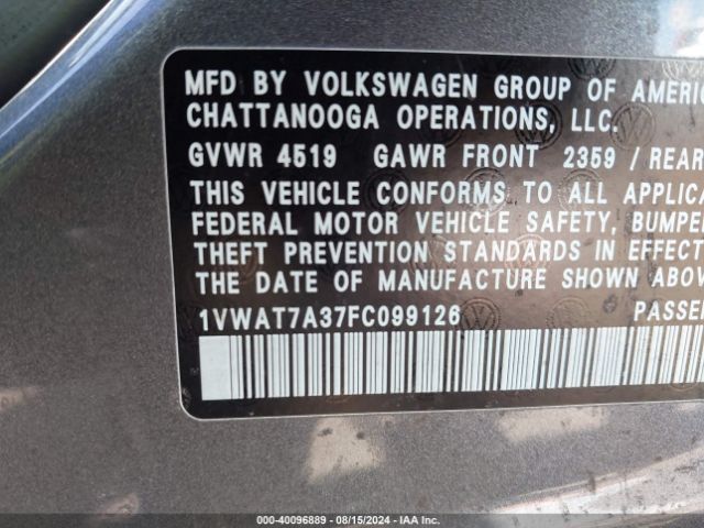 Photo 8 VIN: 1VWAT7A37FC099126 - VOLKSWAGEN PASSAT 