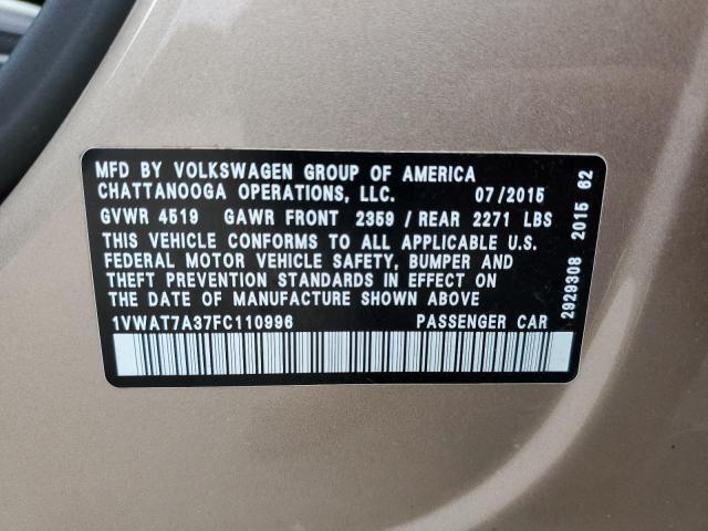 Photo 11 VIN: 1VWAT7A37FC110996 - VOLKSWAGEN PASSAT 