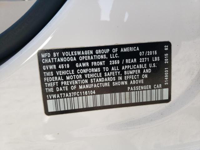 Photo 11 VIN: 1VWAT7A37FC116104 - VOLKSWAGEN PASSAT 