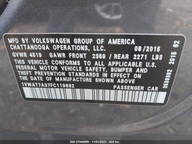 Photo 8 VIN: 1VWAT7A37FC119682 - VOLKSWAGEN PASSAT 