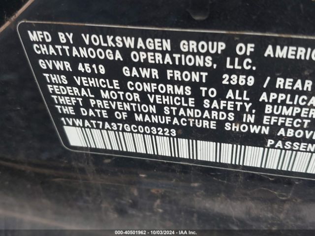 Photo 8 VIN: 1VWAT7A37GC003223 - VOLKSWAGEN PASSAT 