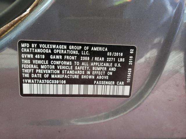 Photo 9 VIN: 1VWAT7A37GC039106 - VOLKSWAGEN PASSAT 