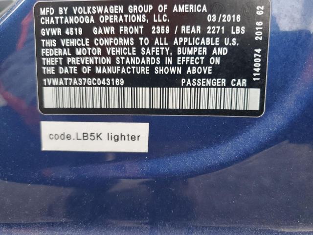 Photo 11 VIN: 1VWAT7A37GC043169 - VOLKSWAGEN PASSAT S 