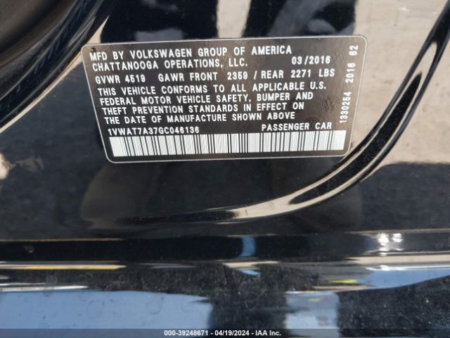 Photo 8 VIN: 1VWAT7A37GC046136 - VOLKSWAGEN PASSAT 