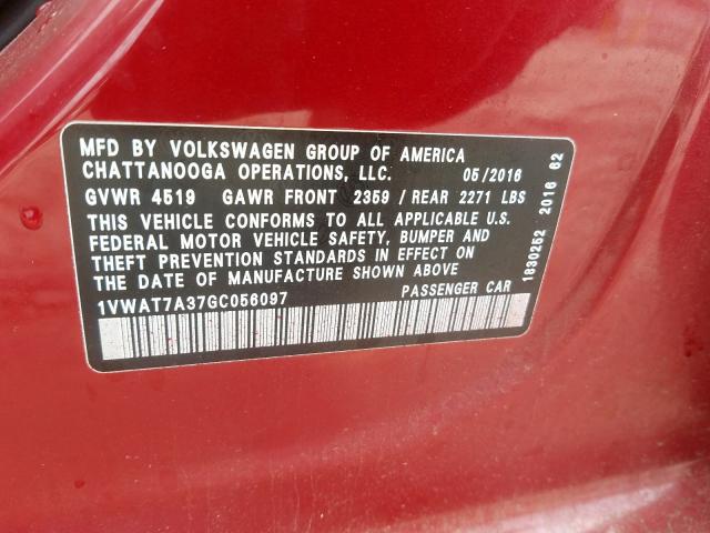 Photo 9 VIN: 1VWAT7A37GC056097 - VOLKSWAGEN PASSAT 