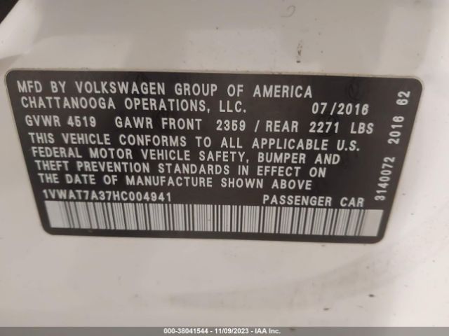 Photo 8 VIN: 1VWAT7A37HC004941 - VOLKSWAGEN PASSAT 