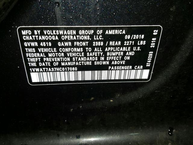 Photo 9 VIN: 1VWAT7A37HC017060 - VOLKSWAGEN PASSAT 