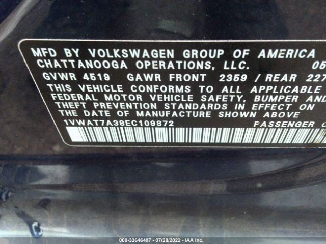 Photo 8 VIN: 1VWAT7A38EC109872 - VOLKSWAGEN PASSAT 