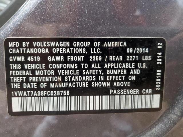 Photo 11 VIN: 1VWAT7A38FC028758 - VOLKSWAGEN PASSAT 