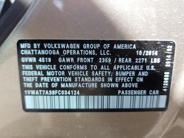 Photo 9 VIN: 1VWAT7A38FC034124 - VOLKSWAGEN PASSAT 