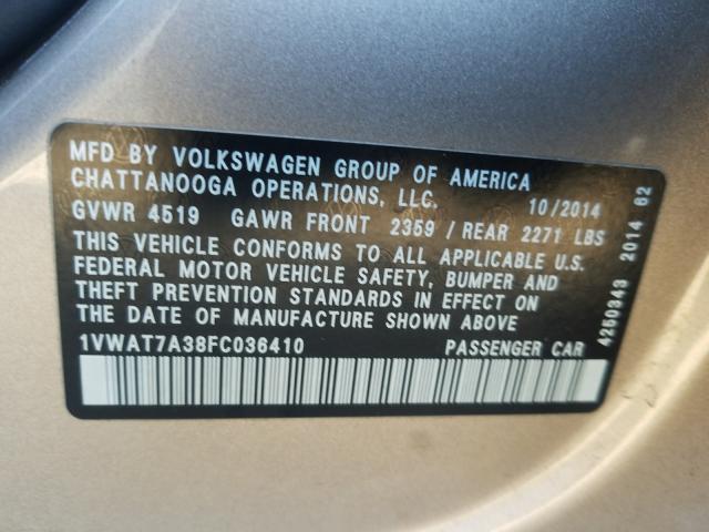 Photo 9 VIN: 1VWAT7A38FC036410 - VOLKSWAGEN PASSAT 