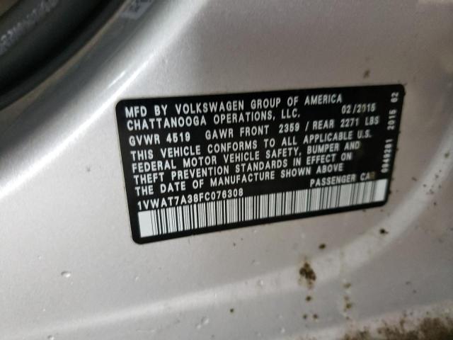 Photo 11 VIN: 1VWAT7A38FC076308 - VOLKSWAGEN PASSAT 