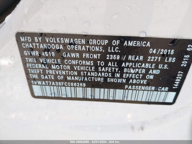 Photo 8 VIN: 1VWAT7A38FC086269 - VOLKSWAGEN PASSAT 