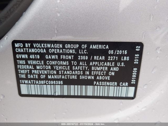 Photo 8 VIN: 1VWAT7A38FC096395 - VOLKSWAGEN PASSAT 