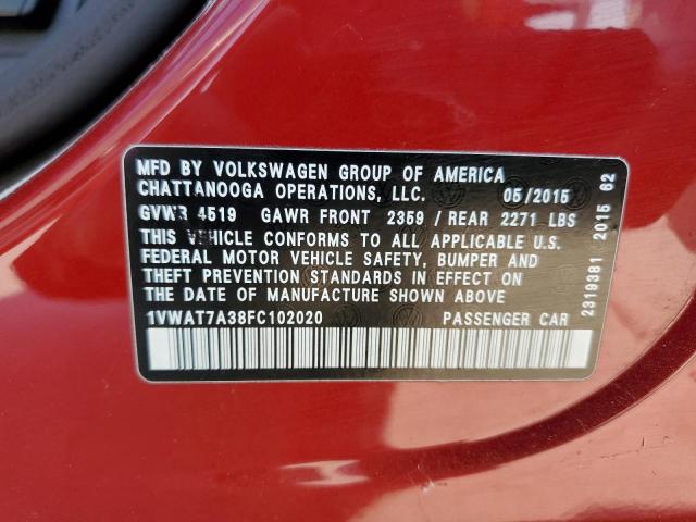 Photo 12 VIN: 1VWAT7A38FC102020 - VOLKSWAGEN PASSAT 