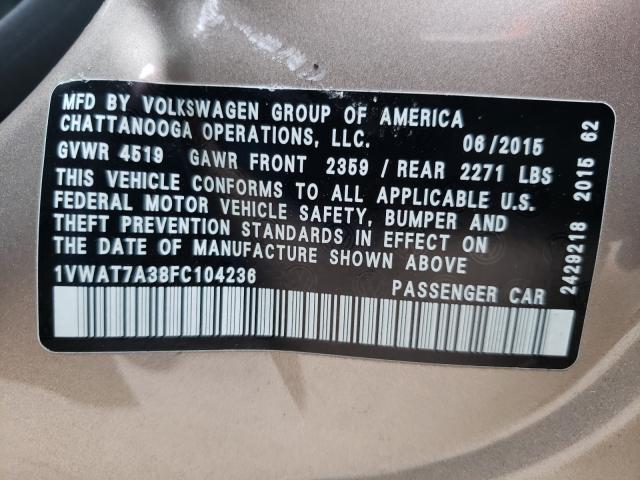 Photo 9 VIN: 1VWAT7A38FC104236 - VOLKSWAGEN PASSAT 