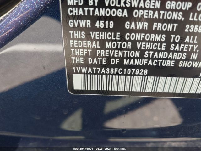 Photo 8 VIN: 1VWAT7A38FC107928 - VOLKSWAGEN PASSAT 