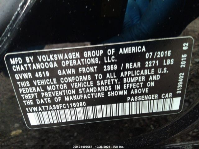 Photo 8 VIN: 1VWAT7A38FC116080 - VOLKSWAGEN PASSAT 