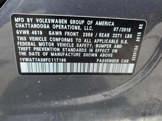 Photo 11 VIN: 1VWAT7A38FC117195 - VOLKSWAGEN PASSAT S 