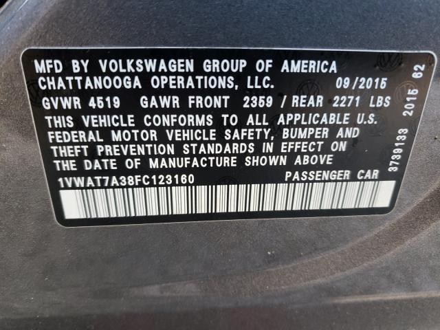 Photo 9 VIN: 1VWAT7A38FC123160 - VOLKSWAGEN PASSAT 