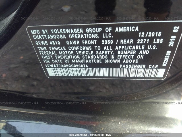 Photo 8 VIN: 1VWAT7A38GC023674 - VOLKSWAGEN PASSAT 