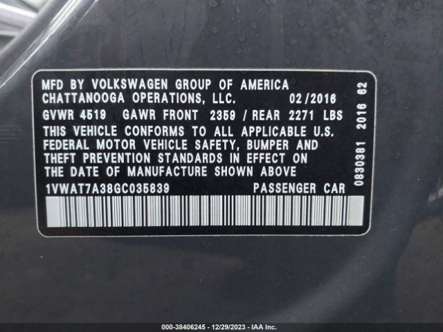 Photo 8 VIN: 1VWAT7A38GC035839 - VOLKSWAGEN PASSAT 