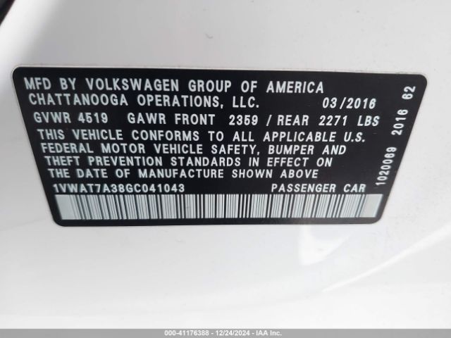 Photo 8 VIN: 1VWAT7A38GC041043 - VOLKSWAGEN PASSAT 