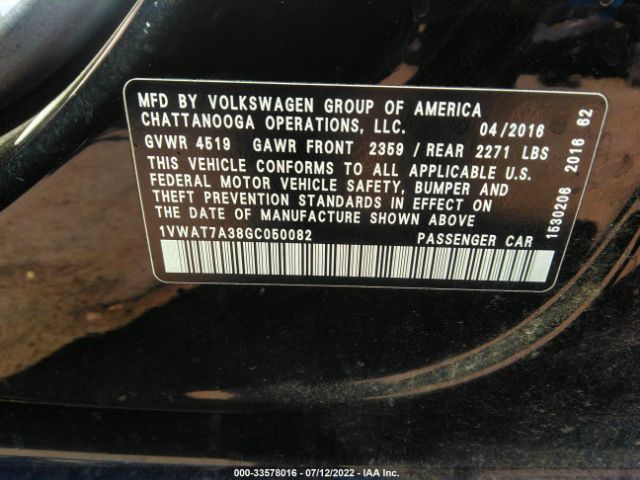 Photo 8 VIN: 1VWAT7A38GC050082 - VOLKSWAGEN PASSAT 