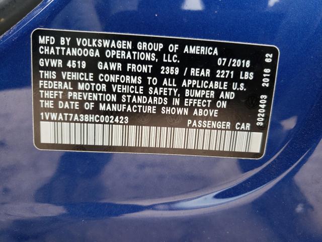 Photo 9 VIN: 1VWAT7A38HC002423 - VOLKSWAGEN PASSAT 