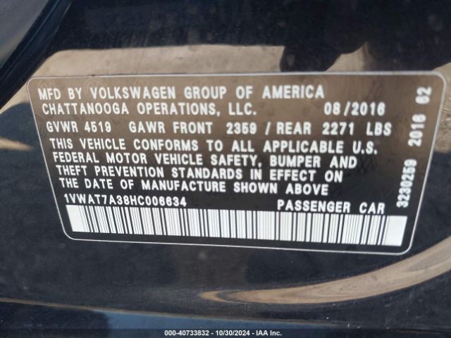 Photo 8 VIN: 1VWAT7A38HC006634 - VOLKSWAGEN PASSAT 