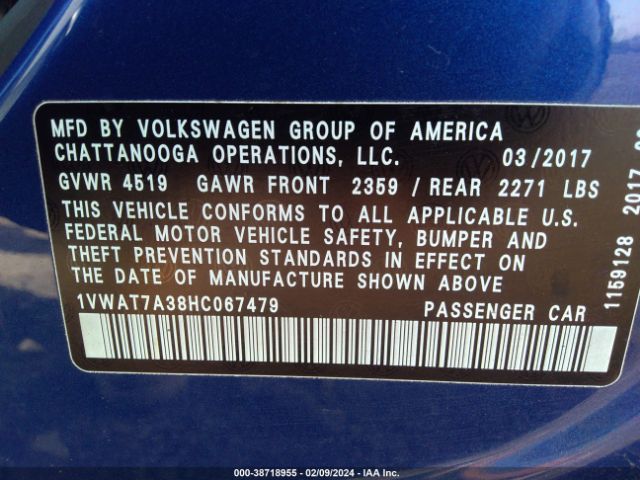 Photo 8 VIN: 1VWAT7A38HC067479 - VOLKSWAGEN PASSAT 