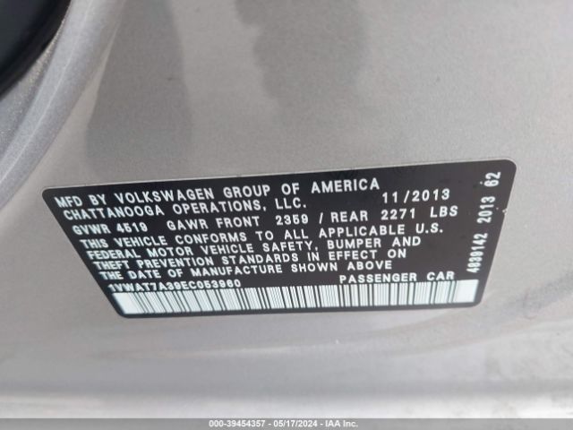 Photo 8 VIN: 1VWAT7A39EC053960 - VOLKSWAGEN PASSAT 