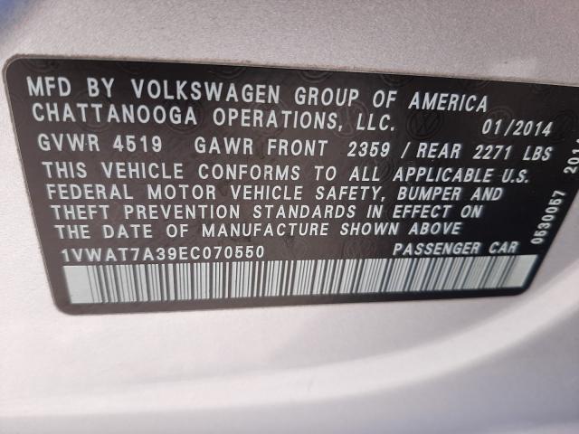 Photo 9 VIN: 1VWAT7A39EC070550 - VOLKSWAGEN PASSAT S 