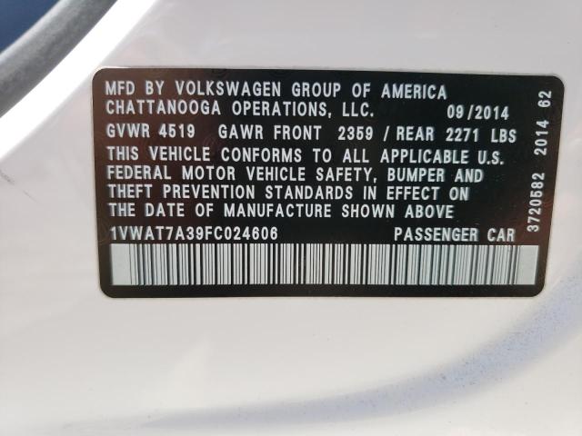 Photo 11 VIN: 1VWAT7A39FC024606 - VOLKSWAGEN PASSAT 