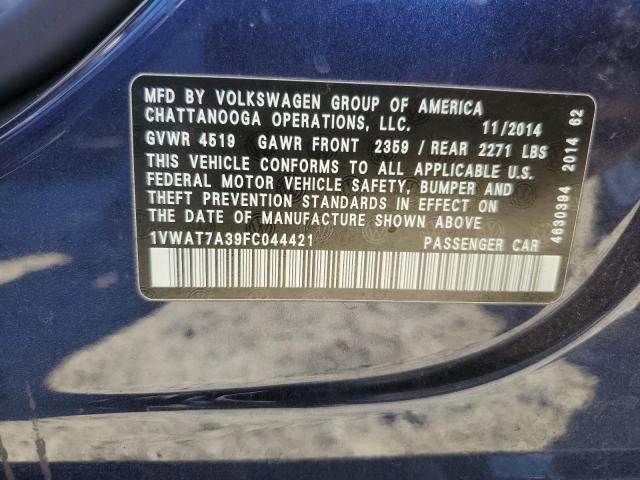 Photo 11 VIN: 1VWAT7A39FC044421 - VOLKSWAGEN PASSAT S 