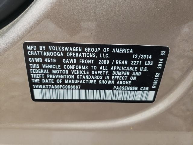 Photo 9 VIN: 1VWAT7A39FC056567 - VOLKSWAGEN PASSAT 