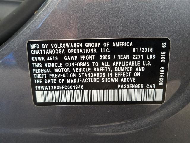 Photo 9 VIN: 1VWAT7A39FC061946 - VOLKSWAGEN PASSAT 