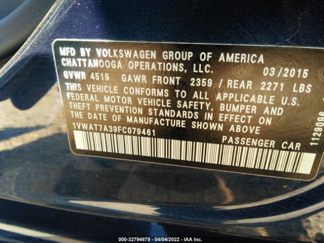 Photo 8 VIN: 1VWAT7A39FC079461 - VOLKSWAGEN PASSAT 