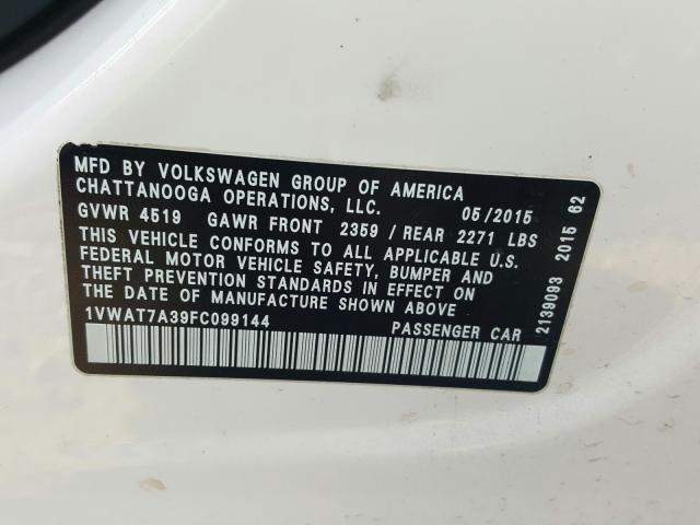 Photo 9 VIN: 1VWAT7A39FC099144 - VOLKSWAGEN PASSAT 