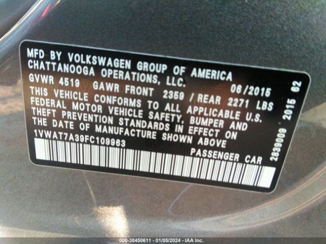 Photo 8 VIN: 1VWAT7A39FC109963 - VOLKSWAGEN PASSAT 