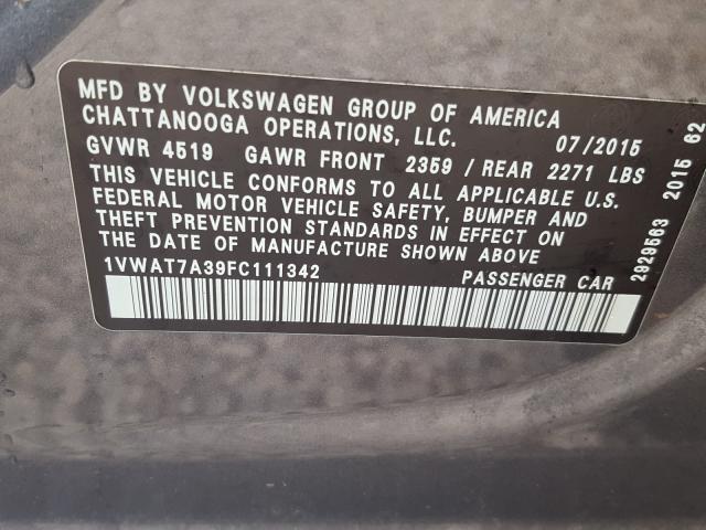 Photo 9 VIN: 1VWAT7A39FC111342 - VOLKSWAGEN PASSAT 