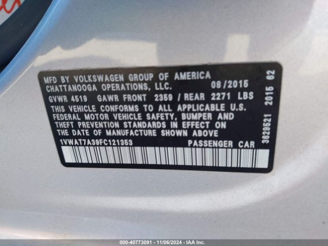 Photo 8 VIN: 1VWAT7A39FC121353 - VOLKSWAGEN PASSAT 