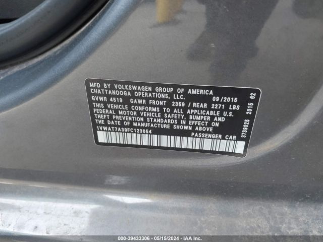 Photo 8 VIN: 1VWAT7A39FC123054 - VOLKSWAGEN PASSAT 